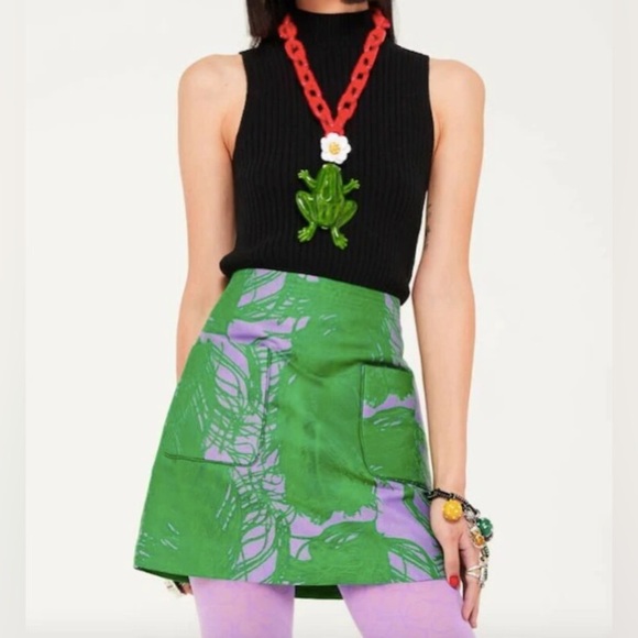 H&M X IRIS APFEL GREEN PURPLE JACQUARD WEAVE MINI SKIRT - Picture 1 of 6